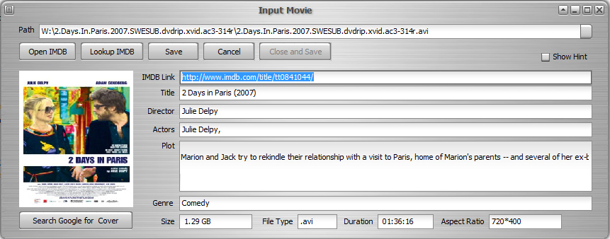 Easy-Data Mediacenter (Video Library Input Menu)